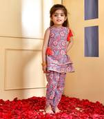 Blue floral block print kurti and dhoti set