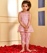 Peach block print kurta dhoti set