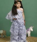 White blue crop top with flared palazzo