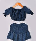 Blue pleated crop top and skirt