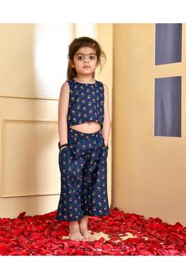 Blue block print top and trouser set 1