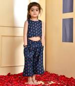 Blue block print top and trouser set