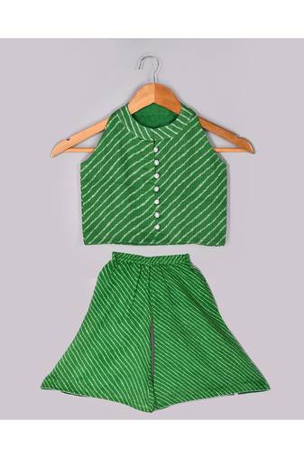 Green leheriya top and palazzo set