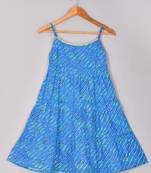 Blue leheriya printed cotton gown dress