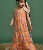 Peach leheriya cotton gown dress