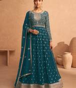 Teal Blue Georgette Zari Embroidered Anarkali Suit
