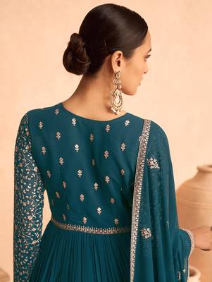 Teal Blue Georgette Zari Embroidered Anarkali Suit 2