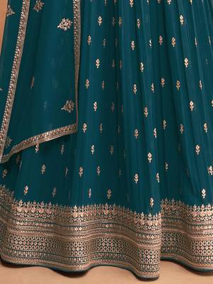 Teal Blue Georgette Zari Embroidered Anarkali Suit 3