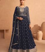 Navy Blue Georgette Zari Embroidered Anarkali Suit