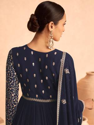 Navy Blue Georgette Zari Embroidered Anarkali Suit 2