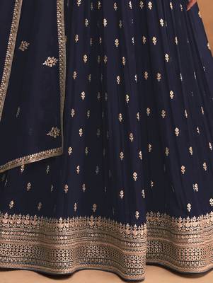 Navy Blue Georgette Zari Embroidered Anarkali Suit 3