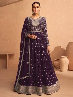 Dark Purple Georgette Zari Embroidered Anarkali Suit 1