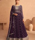 Dark Purple Georgette Zari Embroidered Anarkali Suit