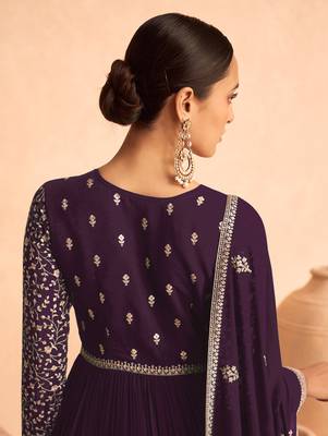 Dark Purple Georgette Zari Embroidered Anarkali Suit 2