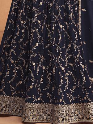 Navy Blue Wedding Wear Embroidered Georgette Abaya Style Anarkali Suit 3