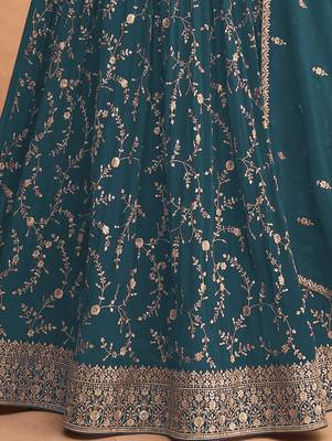 Eid Collection Embroidered Teal Blue Georgette Abaya Style Anarkali Suit 3