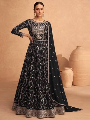Eid Collection Black Embroidered Georgette Abaya Style Anarkali Suit 1