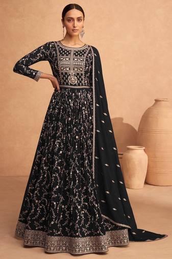 Eid Collection Black Embroidered Georgette Abaya Style Anarkali Suit