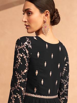 Eid Collection Black Embroidered Georgette Abaya Style Anarkali Suit 2