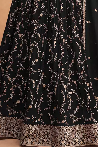 Eid Collection Black Embroidered Georgette Abaya Style Anarkali Suit