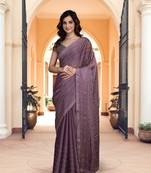 Light Purple Satin Silk Swarovski Work Saree With Blouse