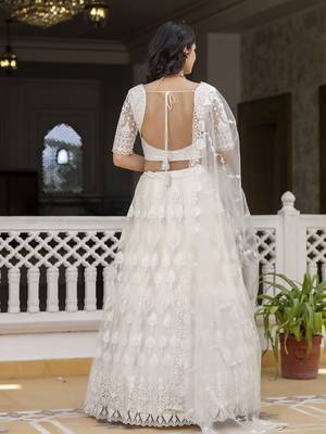 Trendmalls Women's White Beautiful Thred Sequence Work Lehenga Choli for women Designer, NewBridal, Bollywood Free Size 3
