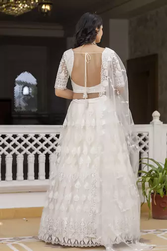 Trendmalls Women's White Beautiful Thred Sequence Work Lehenga Choli for women Designer, NewBridal, Bollywood Free Size