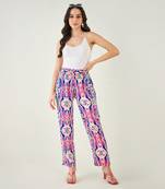 Blue and pink marine wave print pant