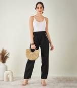 Black linen pants with lace detail