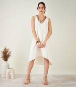 Off-white a-line linen dress with lace detail