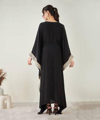 Black full length kaftan with gold lace 4