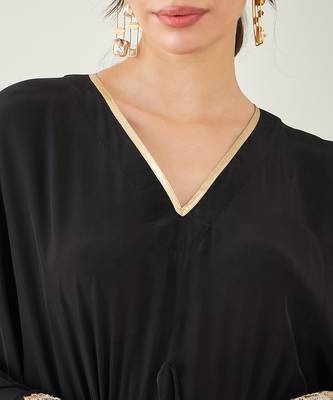Black full length kaftan with gold lace 5