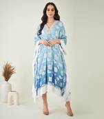 Blue ombre lurex kaftan with fringes