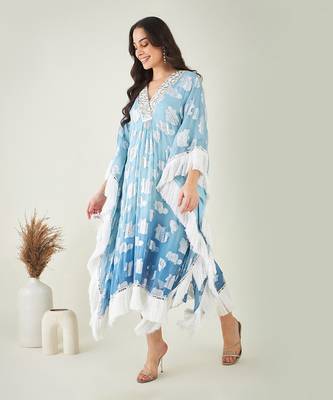 Blue ombre lurex kaftan with fringes 2