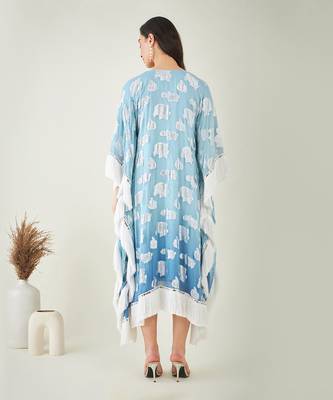 Blue ombre lurex kaftan with fringes 4