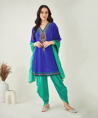 Blue embellished tunic with dhoti pants and dupatta 1