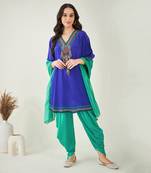 Blue embellished tunic with dhoti pants and dupatta