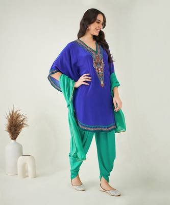 Blue embellished tunic with dhoti pants and dupatta 3