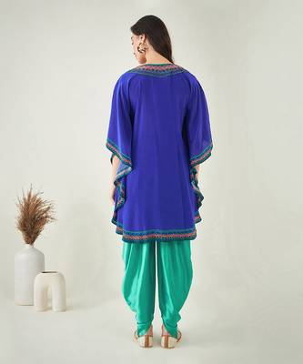 Blue embellished tunic with dhoti pants and dupatta 4