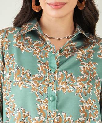 Green and brown floral combination printed co-ord set 5
