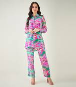 Pink marine wave print shirt with pants