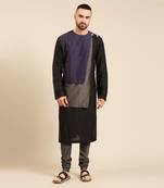 Tri color black silk cotton kurta set