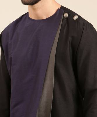 Tri color black silk cotton kurta set 2