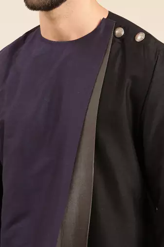 Tri color black silk cotton kurta set