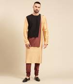 Tri color gold silk cotton kurta set