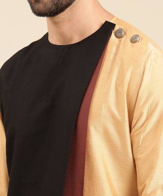 Tri color gold silk cotton kurta set 2