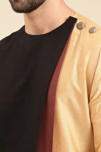 Tri color gold silk cotton kurta set