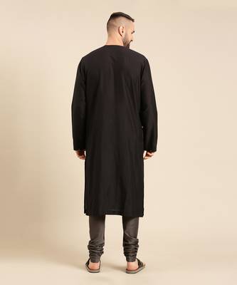 Tri color black silk cotton kurta set 4