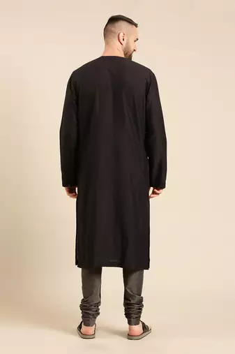 Tri color black silk cotton kurta set