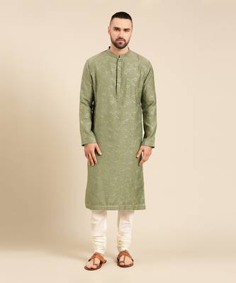 Green silk chanderi kurta set 1